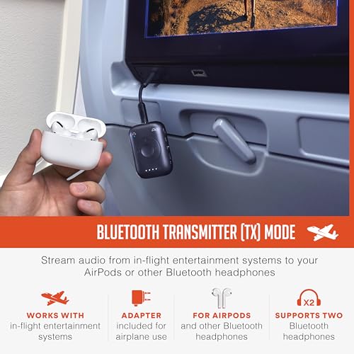 MEE audio Connect Air Pro (2 PACK) Bluetooth Wireless Audio Transmitter & Receiver for AirPods or Bluetooth Headphones, 2-in-1 Adapter with Detachable Cable for 3.5mm devices on Airplanes, Black&White - color: 2PK Black+White, style: Connect Air Pro