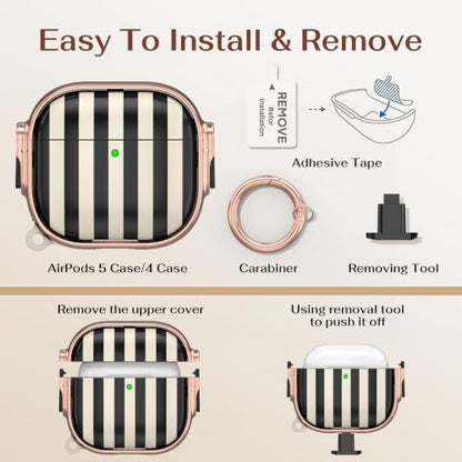 for AirPods 5/4 Case(2026/2024) with Double Safety Lock,Black White Stripes - color: Black White Stripes, size: AirPods 5/4 Case (2026/2024)