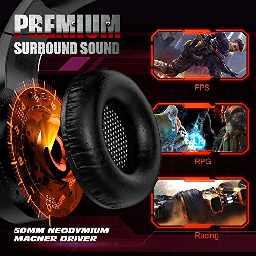 Odaban Gaming Headset Xbox One Headset with Stereo Surround Sound,PS4 Gaming Headset with Mic & LED Light Noise Cancelling Over Ear Headphones Compatible with PC, PS4,PS5, Xbox One,Mac