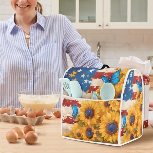 Mixer Cover with Pockets American Flag Sunflower Stain Resistant Dustproof Washable Kitchen Mixer Accessories Coffee Maker Cover - color: American Flag Sunflower-, size: L