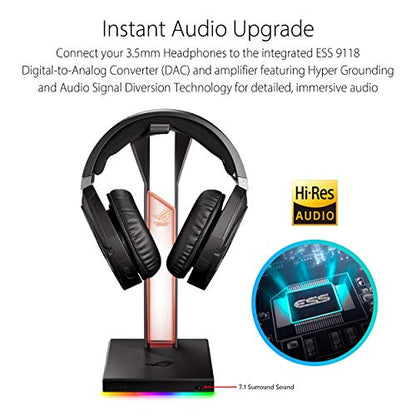 ASUS ROG Throne Qi Gaming Headset Stand - Wireless Charging | 2 USB Ports & Aux Input | Arc Design for Stable & Secure Storage | Built-in DAC & Amplifier for Immersive Audio | Aura Sync RGB Lighting