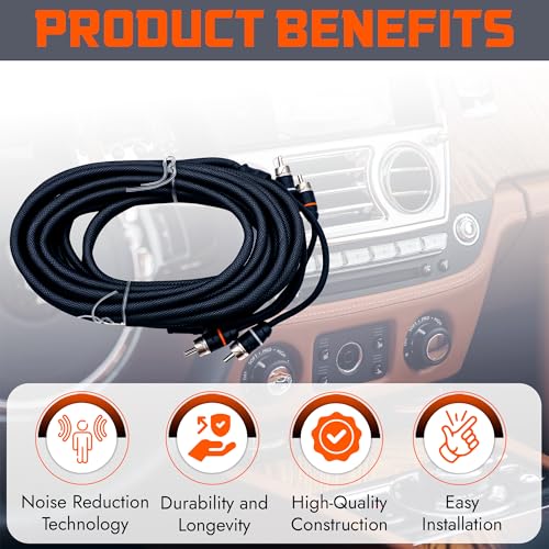 Premium Series 17ft. 2-Channel Car Audio RCA Cable – Double Shielded, Oxygen Free Copper, Noise Reducing Audio Cable for Amplifiers, Subwoofers, Speakers, and Processors – PRM17 - size: 17' (ft), style: 2-Channel