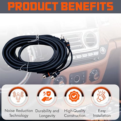 Premium Series 17ft. 2-Channel Car Audio RCA Cable – Double Shielded, Oxygen Free Copper, Noise Reducing Audio Cable for Amplifiers, Subwoofers, Speakers, and Processors – PRM17 - size: 17' (ft), style: 2-Channel