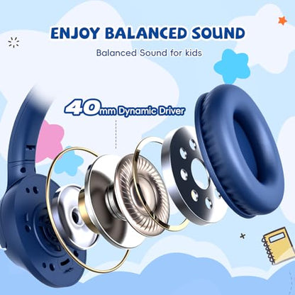 Kids Headphones Wired for School, 3.5mm Safe Volume Limited with Mic, Navy - color: Navy Blue