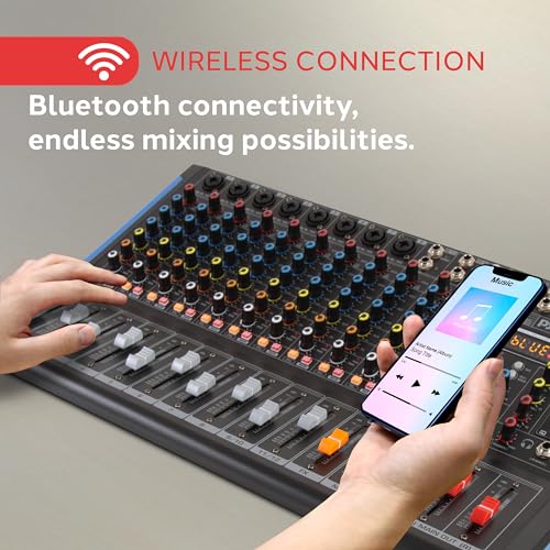 Pyle 12-Channel Console Style Audio Mixer with Bluetooth - DJ Sound Controller, 8 XLR / Combo Inputs, Sub Out, +48V Phantom, USB-A In, 16 DSP Effects, MP3 Player, 7-Band EQ - PMXU128BT - style: 12 Channel Pro