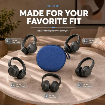 Hard Headphone Case for JBL Tune 770NC/510BT/720BT/520BT/670NC | Wave Foam, Elastic Strap, Soft Lining, Mesh Pocket, Carry Handle, Folded Headphone Storage, Blue, Case Only - color: Blue