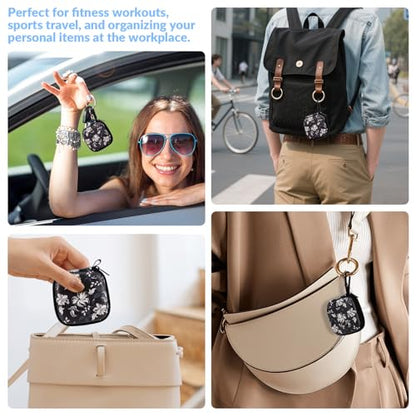 Unique Patterned Portable EVA Earbud Case with Carabiner | Printed Earbud Holder With Sturdy Carabiner, Multi-Use Storage For Earphones, Headphones, SD Cards & Small Electronic Chips - color: Black and white pattern