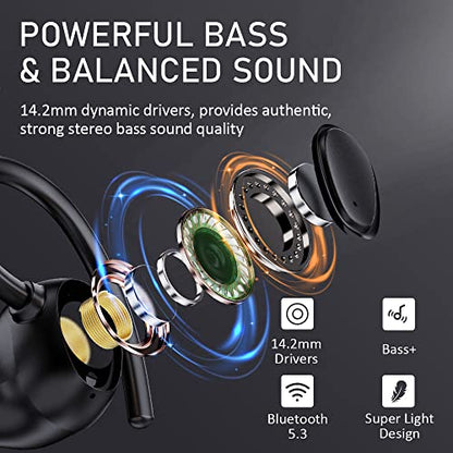 Wireless Earbud, Bluetooth 5.1 Headphones Sport Wireless Bluetooth Earphones in Ear Noise Cancelling Earbud with Mic Deep Bass, Earhooks Ear Buds IP7 Waterproof 48H Headset for Running Gym[2021 New] | IP7 Waterproof Wireless Earphones Ear Hooks, ENC Noise