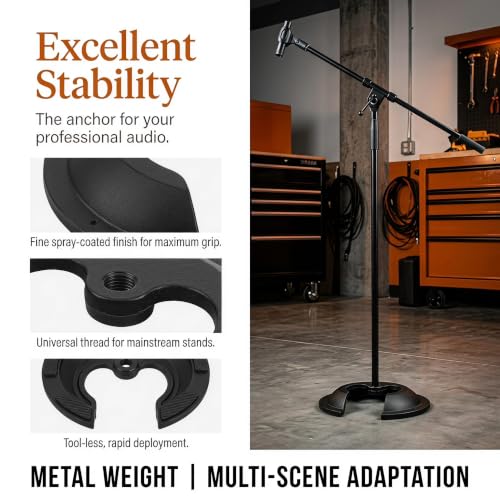 Mic Stand Base: 9.65 Inch Heavy Duty Metal Table Desktop Mic Mount - Cow Horn Shape Microphone Desk/Floor Stand Base for Home Studio Recording - size: 24.50X24.50X3.00CM