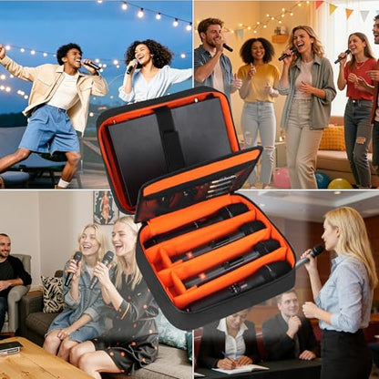 4-Slot Wireless Microphone Case | Mic Carrying Case compatible with JBL Partybox/Shure/TONOR handheld mic system, double layer organizer for receiver & cables - size: 4 Microphone Carrying Case