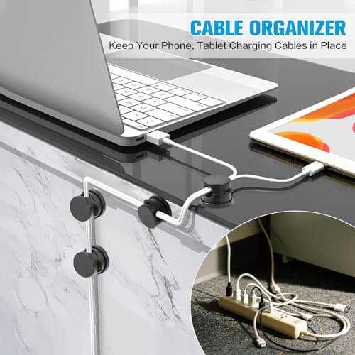 6PC Cord Organizer Holder for Desk, New 360° Rotatable Spring Cable Clips | Strong Adhesive Cable Management Office Desk Accessories, Adjustable Wire Charger Holder for Nightstand, Home, Kitchen, Rv