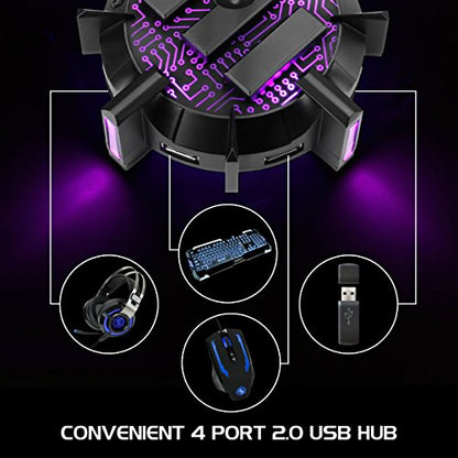 ENHANCE Gaming Headphone Stand Headset Holder with 4 Port USB Hub, Customizable LED Lighting, Flexible Acrylic Neck - Universal Hanger with Weighted Base for Wired or Wireless Headsets - PS4, Xbox, PC