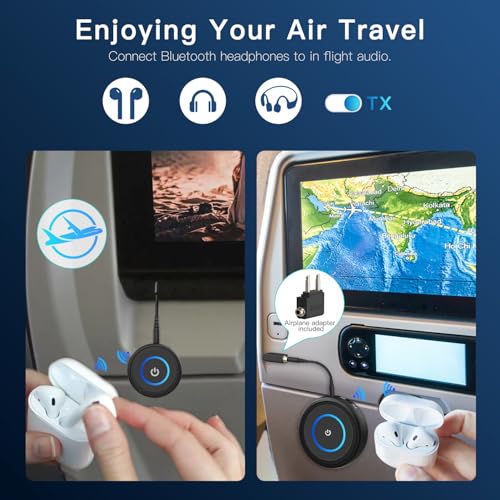 Bluetooth 5.3 Transmitter for TV/Airplane to Wireless Headphones | 2-in-1 Wireless Audio Receiver Adapter for Home Stereo/Speakers/Car System, 3.5mm AUX/RCA Jack, Dual Link, Low Latency, 16H