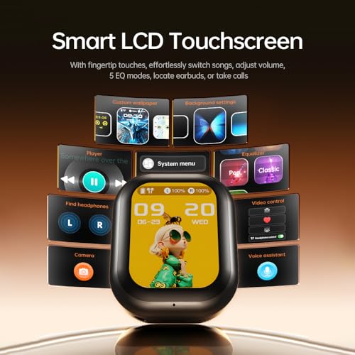 Earbuds Wireless Bluetooth with LCD Touchscreen 48H Battery Life | in-Ear Headphones Bluetooth 6.0, Time Display & 5 EQs, IPX5 Waterproof, Includes Lanyard (Black)