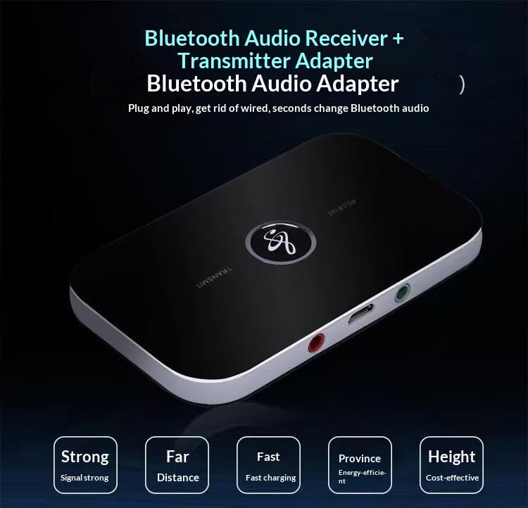 Bluetooth 5.0 AUX Adapter, 2-in-1 Transmitter and Receiver, 3.5mm Wireless Audio Adapter for Car, Home Stereo, Headphones, TV