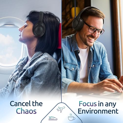 Active Noise Cancelling Headphones, Bluetooth Over Ear, Hi-Fi Stereo,100H Playback Time, High-Resolution Audio, Water Resistant, Deep Bass, Memory Foam Ear Cups, Home, Office, Studio,Travel, Work, Gym - color: Black
