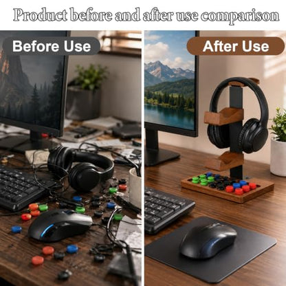 Wooden Headphone and Controller Stand, Wood Controller Stand | Brown Game Controller Holder Durable Headphone Stand with Controller Holder and Storage Base for Game Lover, Game Room Decor
