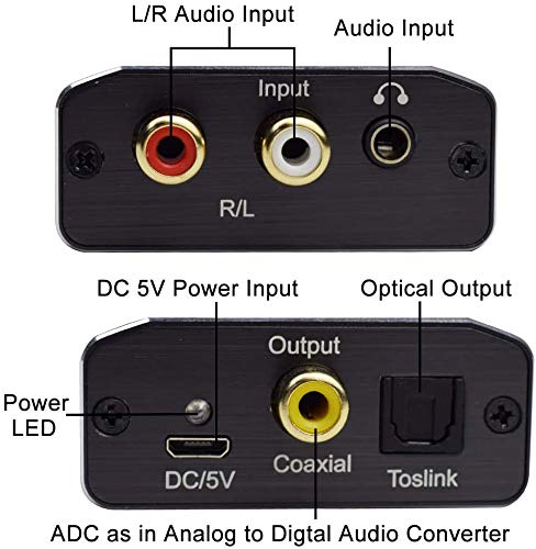 Analog to Digital Audio Converter,Hdiwousp Aluminum RCA to Optical with Optical Cable, Stereo L/R and 3.5mm Jack to Digital Toslink Coaxial Audio Adapter Compatible with PS4 Xbox HDTV DVD Headphone.