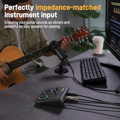 MAONO PS22 Lite USB Audio Interface for PC for Guitar & Vocals Streaming | Low-noise preamp, 24-bit/192kHz, loopback, ASIO driver, routing software, for home studio, DAW recording, OBS, creators