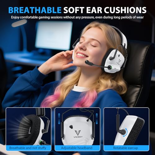 Vakedy Wireless Gaming Headset for PS5, PS4, PC, Switch, Dual Mode, White