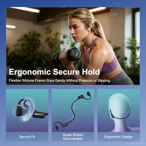 Open Ear Headphones, Bluetooth 5.4 Running Headphones with Mic, 22g Ultra Lightweight, 14H Battery & IPX5 Waterproof, Secure Fit Sports Headphones for Running Cycling Gym Walking