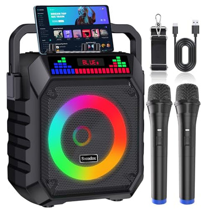 Karaoke Machine and 2 Wireless Microphones for Adults & Kids | Karaoke Speaker with RGB Lights, Supports Bluetooth/USB/TF/AUX Inputs, Portable for Home Parties & Outdoor Events
