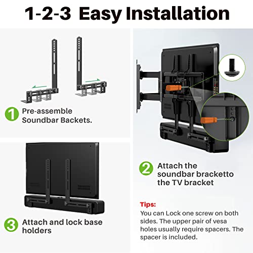 USX MOUNT Soundbar Mount Sound Bar TV Mount for Mounting Above or Under TV, Sound Bar Mount Up to 13.2 lbs, Two Removable and Lockable Hooks for Back or Bottom Holes - size: Soundbar Mount up to 13.2 lbs