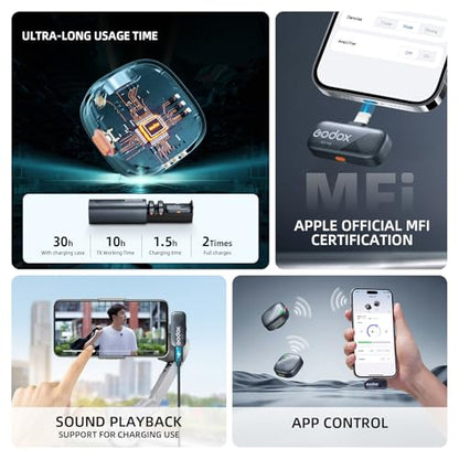 GODOX Cube-SL Wireless Lavalier Microphone System | 48kHz 24-bit Audio, Float Recording, 1000ft Range, 30H Battery, Lightning Receiver with Charging Case