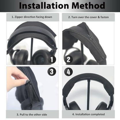 Adhiper Headphone Headband Cover Replacement Band Cushion for Audio-Technica ATH-M Series, Sony, Bose, Skullcandy, JBL, HyperX Headsets, Headband Protector Elastic Fabric with Zipper - 240 * 84mm