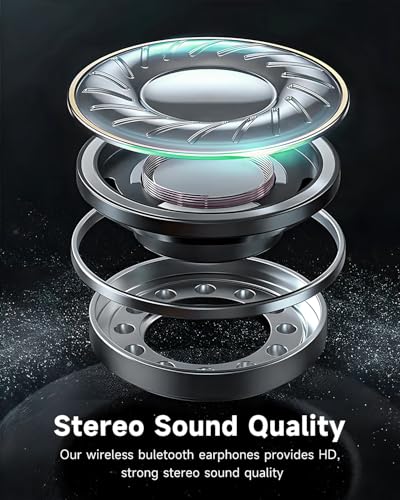 Wireless Earbuds Bluetooth Headphones 96H Playtime LED Display Waterproof | Built in Mic Deep Bass Sound Secure Over Ear buds Earhooks for iPhone Android Samsung CellPhones Sport Workout Gaming Running