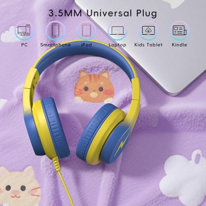 Candy Bila Wired Kids Headphones for School, Over-Ear for Boys Girls | Volume Limiter 85/94dB, HD Stereo Sound, Microphone and Wired Control,Foldable Design, Light Yellow - color: Light Yellow