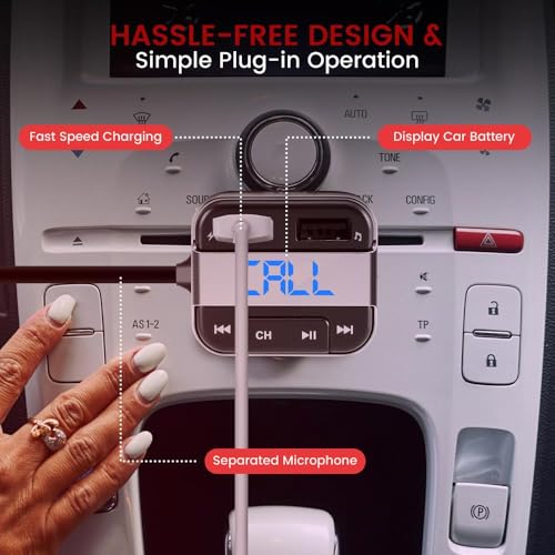 Pyle 담배 라이터 블루투스 FM 송신기 - 범용 무선 자동차 블루투스 어댑터, 음악 오디오 스테레오 라디오 수신기, 마이크 포함, 핸즈프리 통화, 시리/구글 어스스트, USB, SD 카드 슬롯 - PBT91.5
