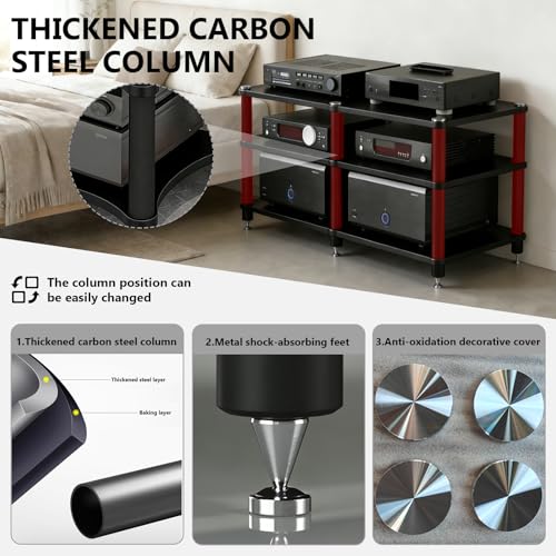 4-Tier Heavy Duty AV Media Stand, Multi-Functional Audio Rack with Vibration-Absorbing Spikes, Heat Dissipation av Stand, Anti-Shake Stereo Racks and Stands for Home, Office, Theater (Black, 4-Tier) - size: 4-Tier