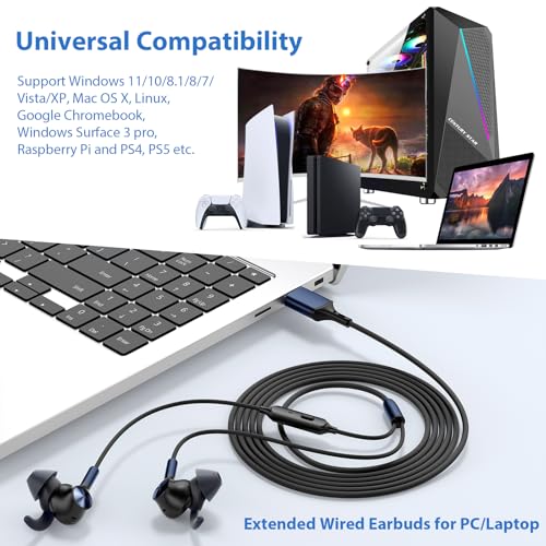 ACAGET USB Earbuds with Mic for PC Laptop 7.5FT Wired Meeting Mute Headsets | USB Computer Headphones Wired Headsets for Office School Desktop Student HiFi Noise Isolation In Ear Corded Gaming Earphones