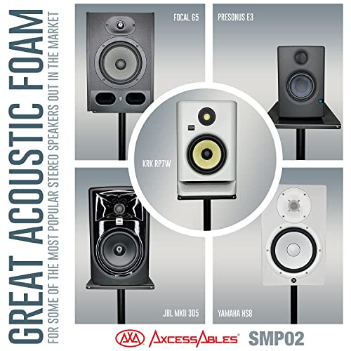 AxcessAbles Studio Speaker Isolation Pads for 6.5, 7, 8 Inch Studio Monitors | High Density Acoustic Foam Riser Prevents Vibrations Fits Most Stands | Isolation for Subwoofer, Large Speaker - 2 Pack - size: 6" to 8" Speakers