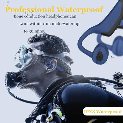Bone Conduction Headphones, swimmingWireless Bluetooth Open Ear IP68 Waterproof Compatible with Android iPhone, Universal Earphones Headset Hi-Fi Stereo Sound for Swimming Gym Running, Blue