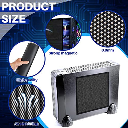 Woanger 2 Pcs 1000 x 300 mm DIY PC Case Dust Filter 0.5 mm High Airflow Hole PC Fan Mesh Filter Air Vent Covers PVC Dustproof Cover with 8 Magnetic Strip for Computer Chassis Speaker and More, Black