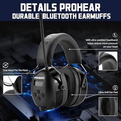 PROHEAR 033 2.0 Bluetooth Hearing Protection Headphones with AM/FM Radio - 31 SNR Noise Reduction Ear Muffs, 50Hrs Rechargeable Battery, 2 Pack for Mowing, Snowblowing, Outdoor Use - Black and Black - color: Af/Fm+bluetooth-black*2