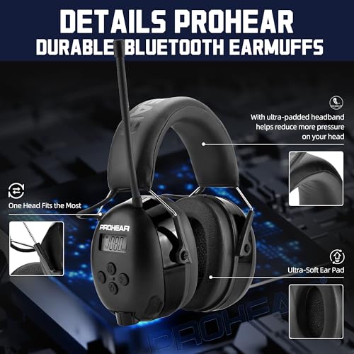 PROHEAR 033 2.0 Bluetooth Hearing Protection Headphones with AM/FM Radio - 31 SNR Noise Reduction Ear Muffs, 50Hrs Rechargeable Battery, 2 Pack for Mowing, Snowblowing, Outdoor Use - Black and Black - color: Af/Fm+bluetooth-black*2