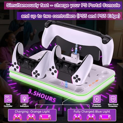 Aurassense PS5 Charging Dock, Cooling Stand with Dual Controller Charger | Compatible with PS5, PS5 Slim and PS5 Pro, featuring cooling fan, dual controller charging and headset storage - color: White