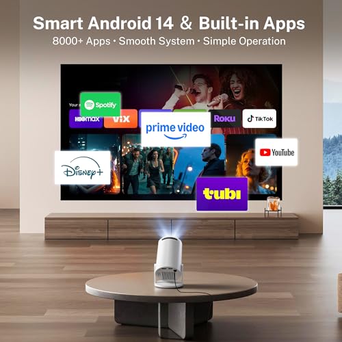 [2026 Upgraded] Mini Projector 4K Supported, Built-in App, Android TV OS X1 - color: White