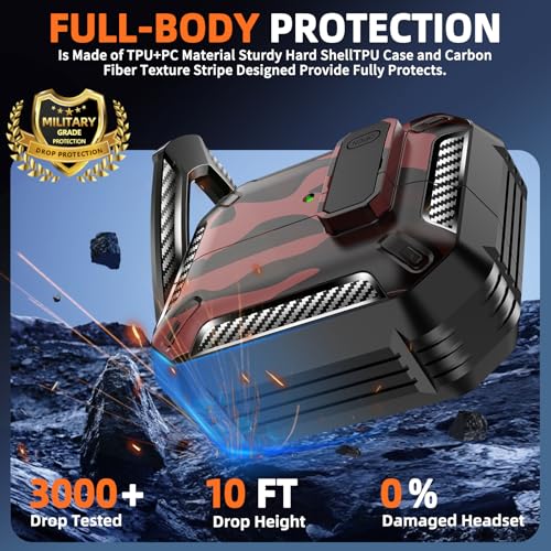 Safety Lock Case for Samsung Galaxy Buds3 FE/3/3 Pro (C-Red) | with Secure Lock Clip & Cleaning kit Full Body Shockproof Carbon Fiber Protection Design - color: B-C-Red