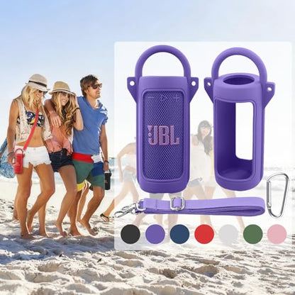 for JBL Grip Portable Waterproof Speaker Silicone Case, Purple | Portable Travel Soft Cover with Adjustable Shoulder Strap and Carabiner, Protective Skin Case, Anti-Slip Feet - color: Purple Case