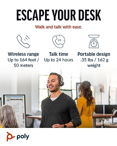 Poly Voyager 4320 UC Wireless Headset, Bluetooth Headphones with Mic - Noise-Canceling Boom Mic - Connect to PC via USB-C to USB-A Adapter, Cell Phone via Bluetooth - Microsoft Teams Certified - style: Headset, Teams Version