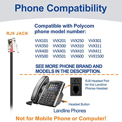 Callez Phone Headsets RJ9 with Noise Cancelling Mic for Polycom VVX Phones | Office Telephone Headset, Works with Polycom VVX201 VVX250 VVX350 VVX311 VVX310 VVX400 VVX410 VVX411 VVX500 Landline Phones