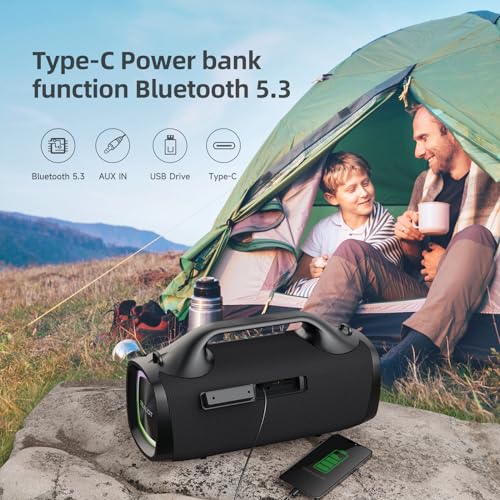 ZEALOT Bluetooth Speaker, 120W Booming Sound Speakers Wireless, Dual Pairing, XBass, 24000mAh, EQ,Fast Charge, Portable Outdoor Waterproof Speaker for Camping,Pool, Beach, and Party - color: black