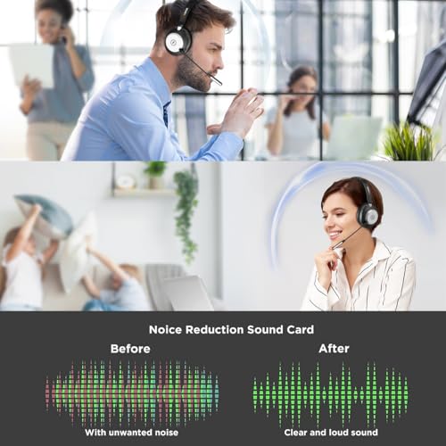 Wireless Headset with Mic for Work, Bluetooth Headset with Microphone (Noise Cancelling & Mute Button), Wireless Headphones with Mic for Work from Home/Office/PC/Call Center/Computer/Laptop/Teams/Zoom