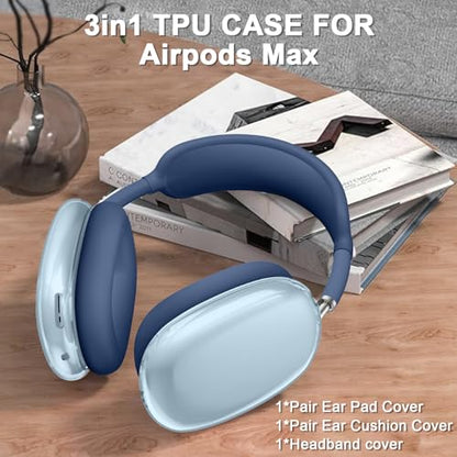 Compatible with Apple AirPods Max Case,Clear Soft TPU Anti-Scratch,Ear Pad Case Cover/Ear Cups Cover/Headband Covers for AirPods Max Headphones,Blue - color: D-Blue, size: Clear case