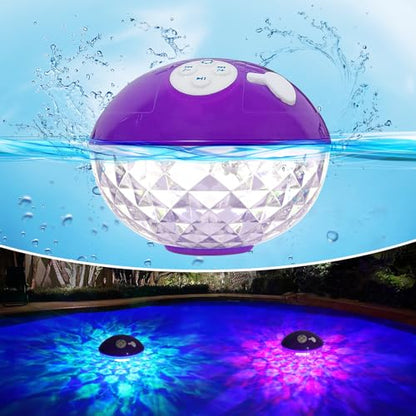 Floating Pool Speakers with Colorful Lights, Bluetooth Wireless Pool Speaker Floatable IP68 Waterproof, Built-in Mic & Crystal Clear Sound Bluetooth Hot Tub Speaker for Pool Party Outdoors - color: Purple