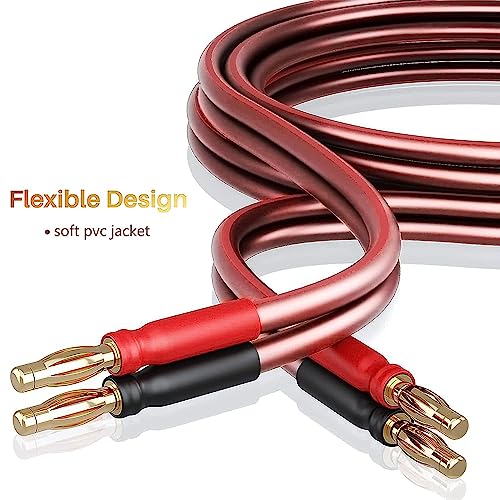 LONPOO Oxygen Free Pure Copper 14 Gauge Speaker Wire | Speaker Cables with 245 Strands Gold Plated Banana Plugs,6.6 Feet 2 Pack for Stereo and Home Theater (2M/6.6Ft)